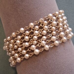 Vtg Style Faux Pearl Gold Bracelet